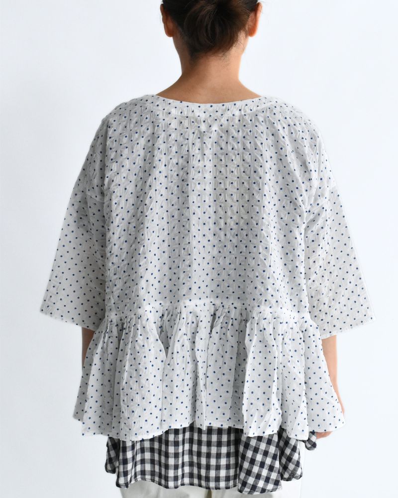 Ripple Dot Cache-coeur Blouse in White/Blue