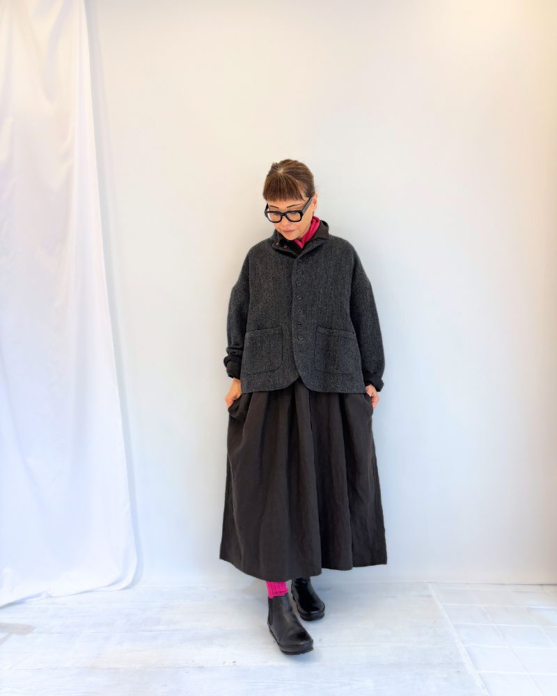 Wool Herringbone Wool Jacket in Black