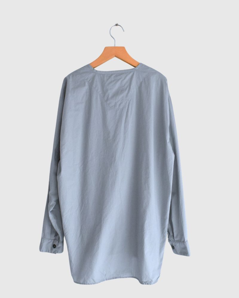 60s COTTON POPLIN OVERDYE HENRY NECK SHIRT in Blue