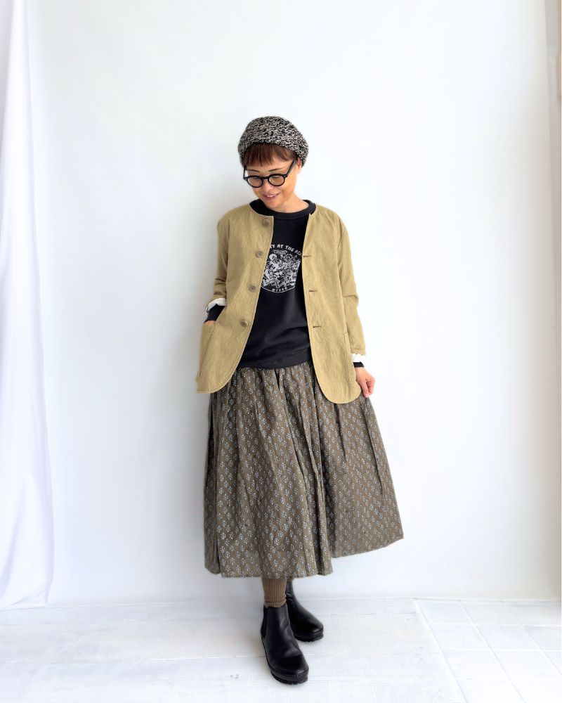 RAJASTAN TUCK GATHERED SKIRT WITH LINING in Olive