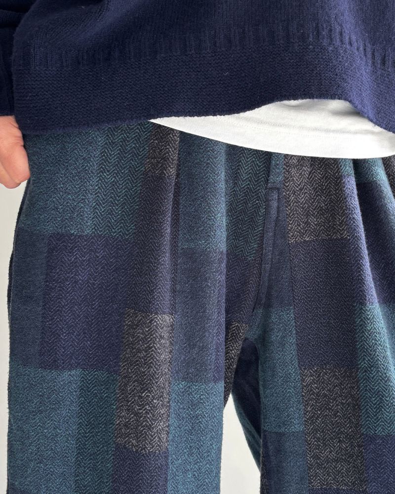 Patchwork Brushed Check Pants in Navy