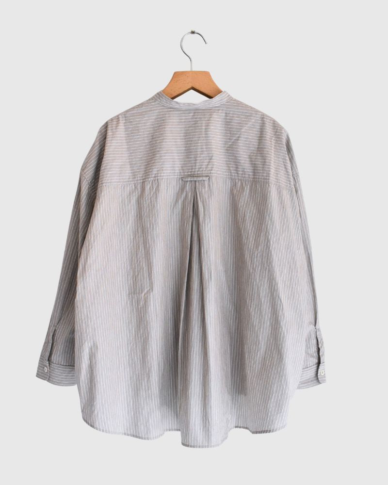 Band Collar Big Shirt in BrownStripe