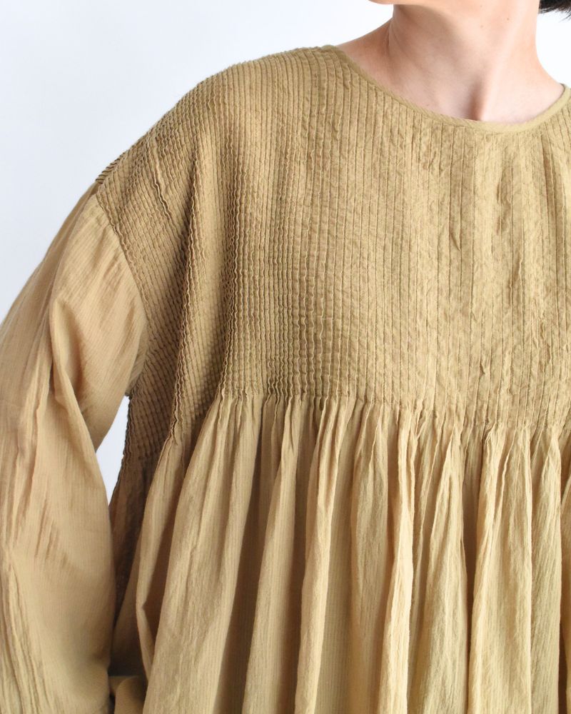Crew-Neck 3/4 SL Shirt with Mini Pintuck in GreyKhaki