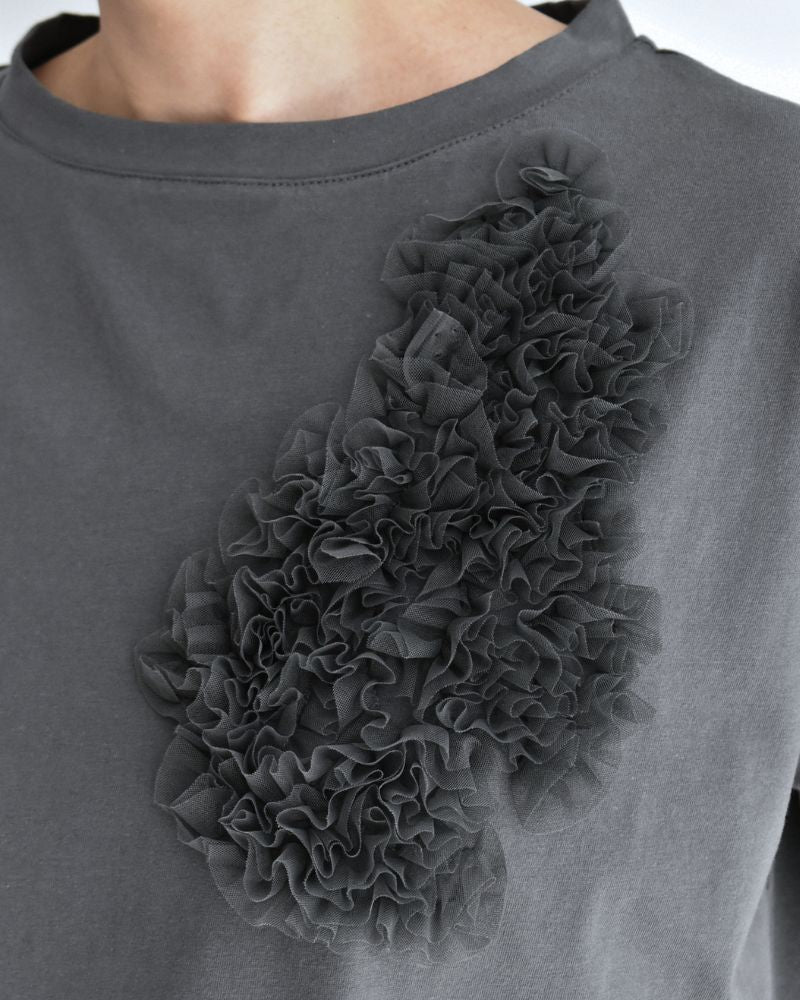 Tulle Embroidered Cotton Jersey Pullover 'NATTI' in Charcoal