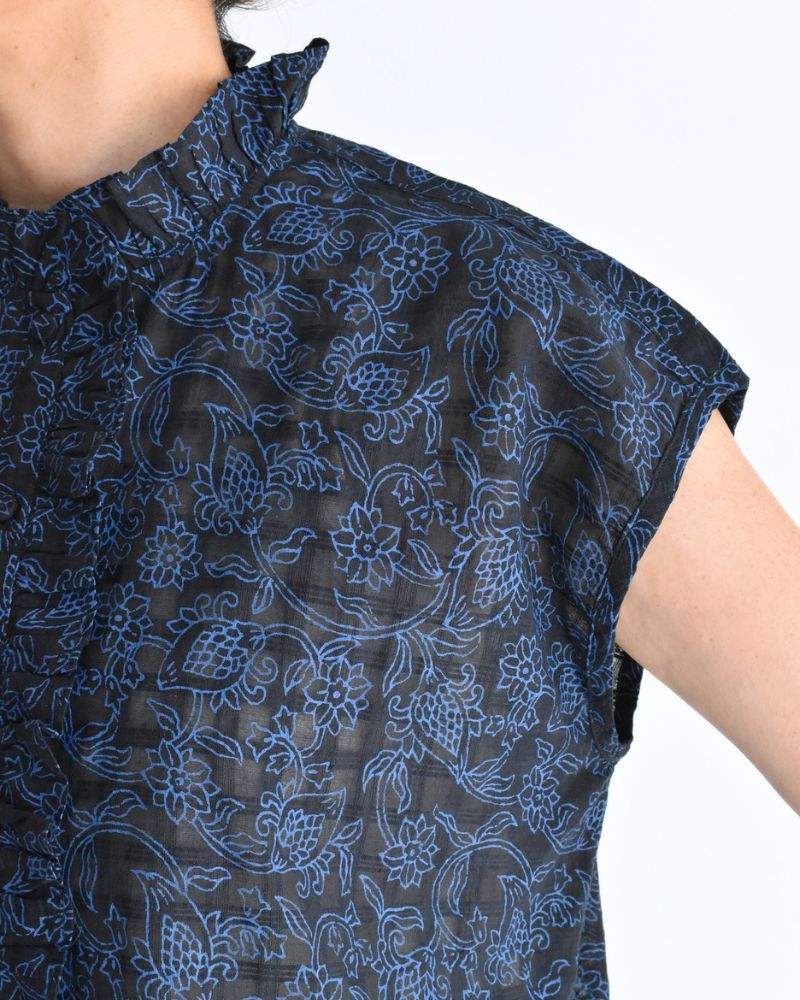 FRENCH/SL FRILL COLLAR SHIRTS in Navy/Blue