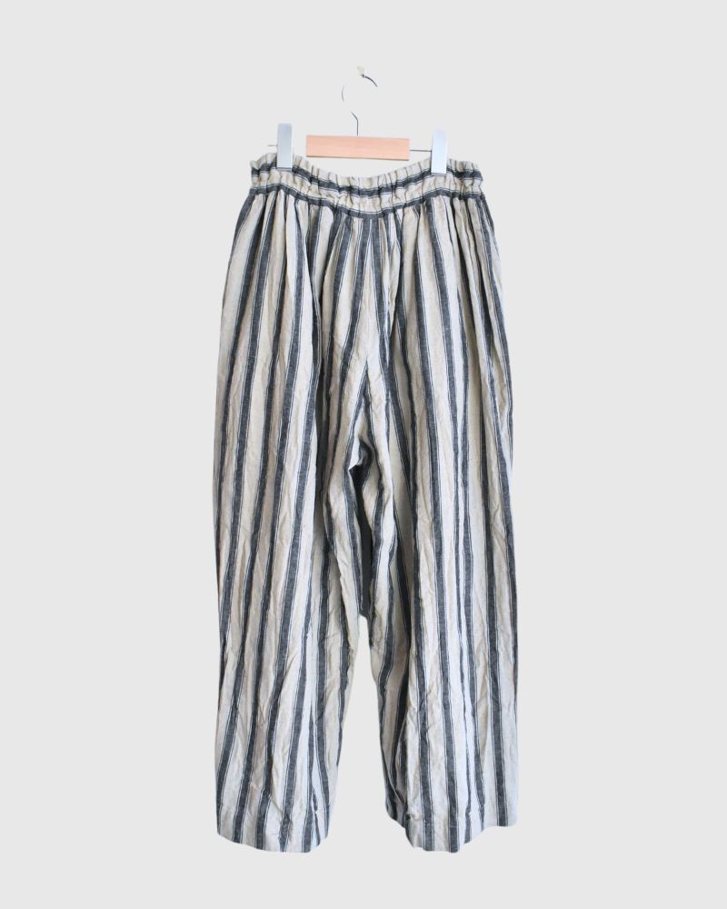 Linen Cotton Stripe Pants in Natural/Indigo