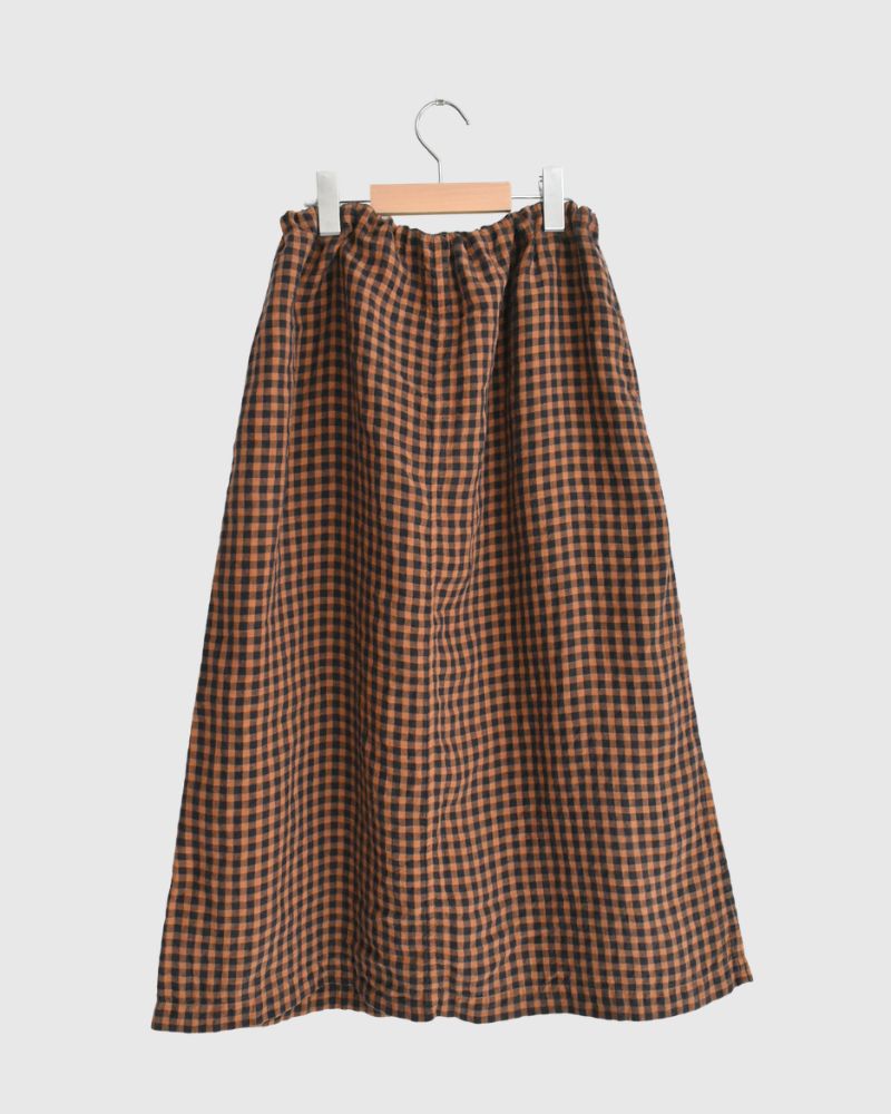 LINEN CHECK OVERDYE EASY SKIRT in Cinnamon