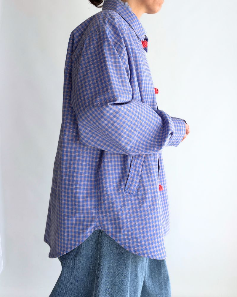 Chinese Button Check Shirt 'BRETON' in Blue