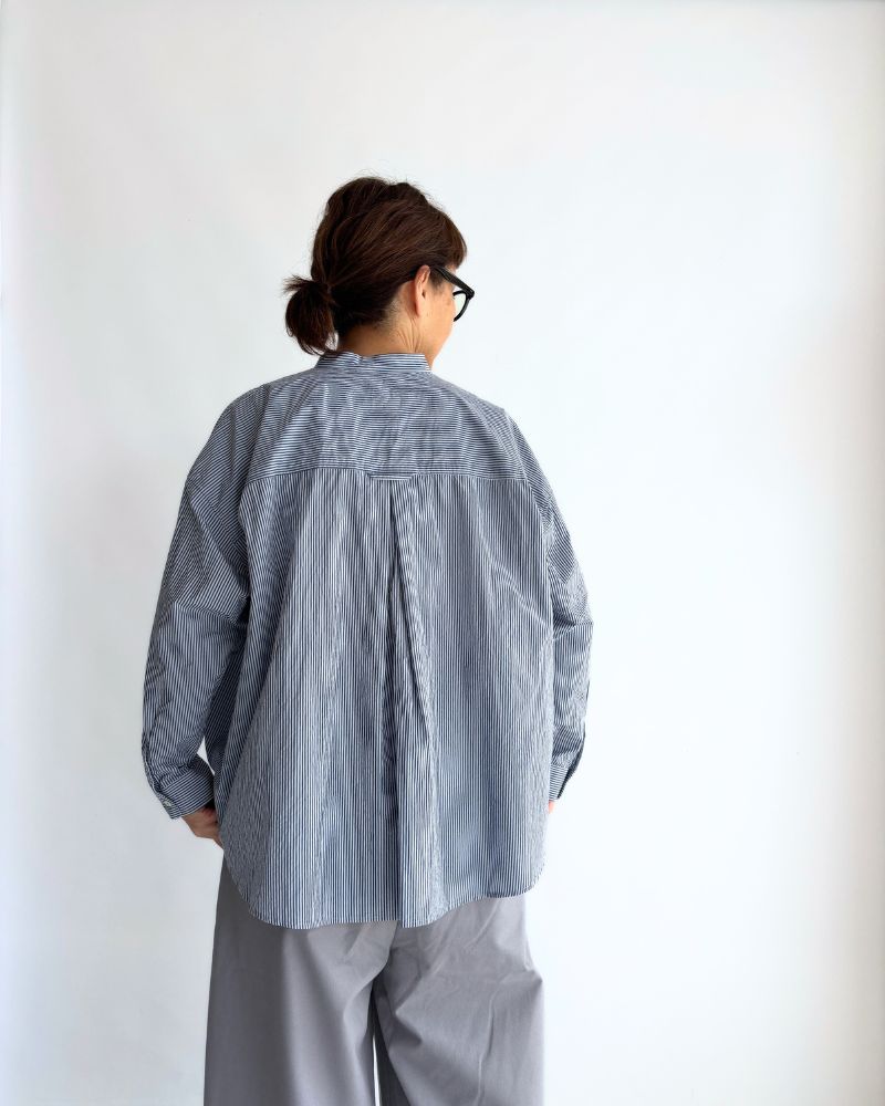 Band Collar Big Shirt in Sax/Navy – Miel.jp