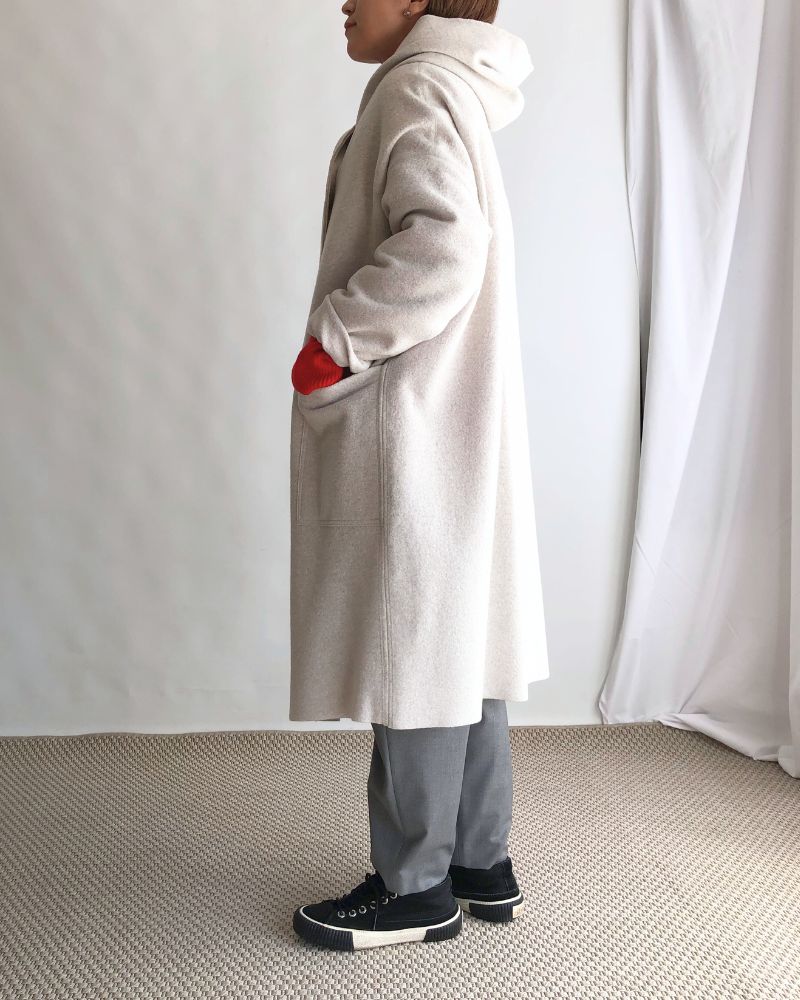 Felt Hooded Coat in OffWhite