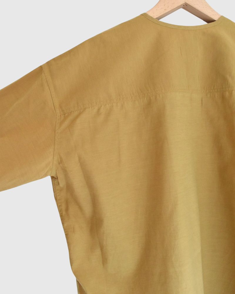BANGALORE COTTON/SILK PLAIN PULLOVER SHIRT in MustardYellow