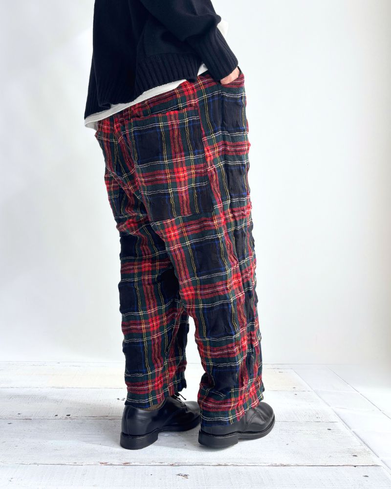 Cotton wool tartan check pants in Black