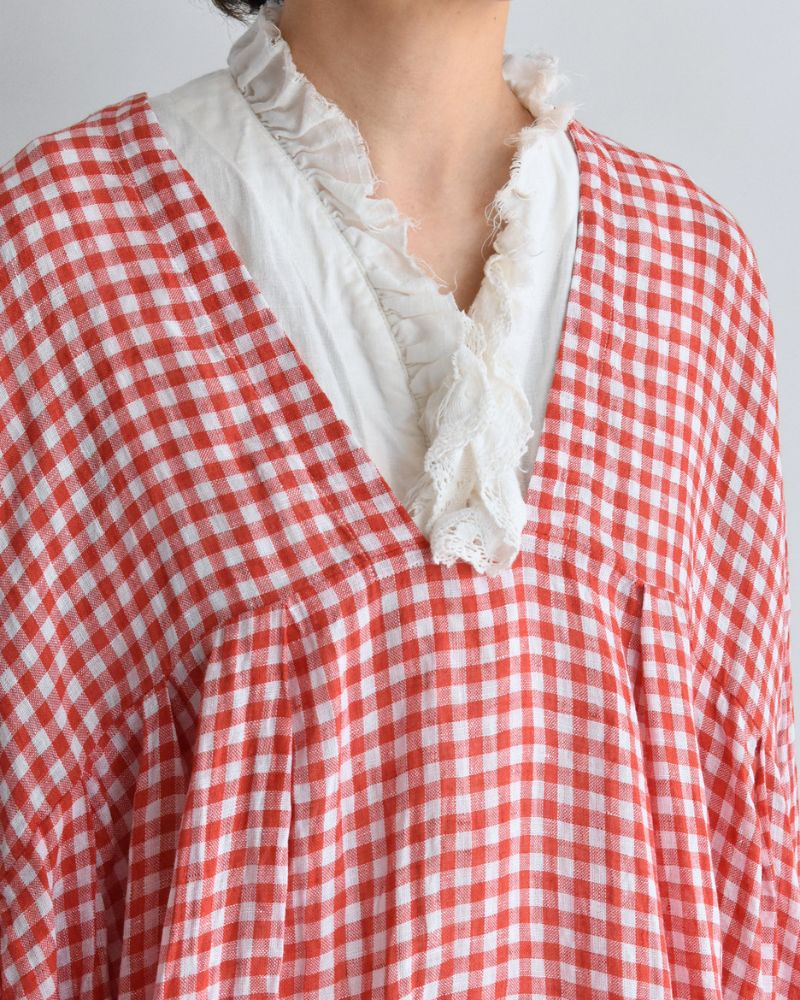 Gingham Check Linen Dress in RedCheck