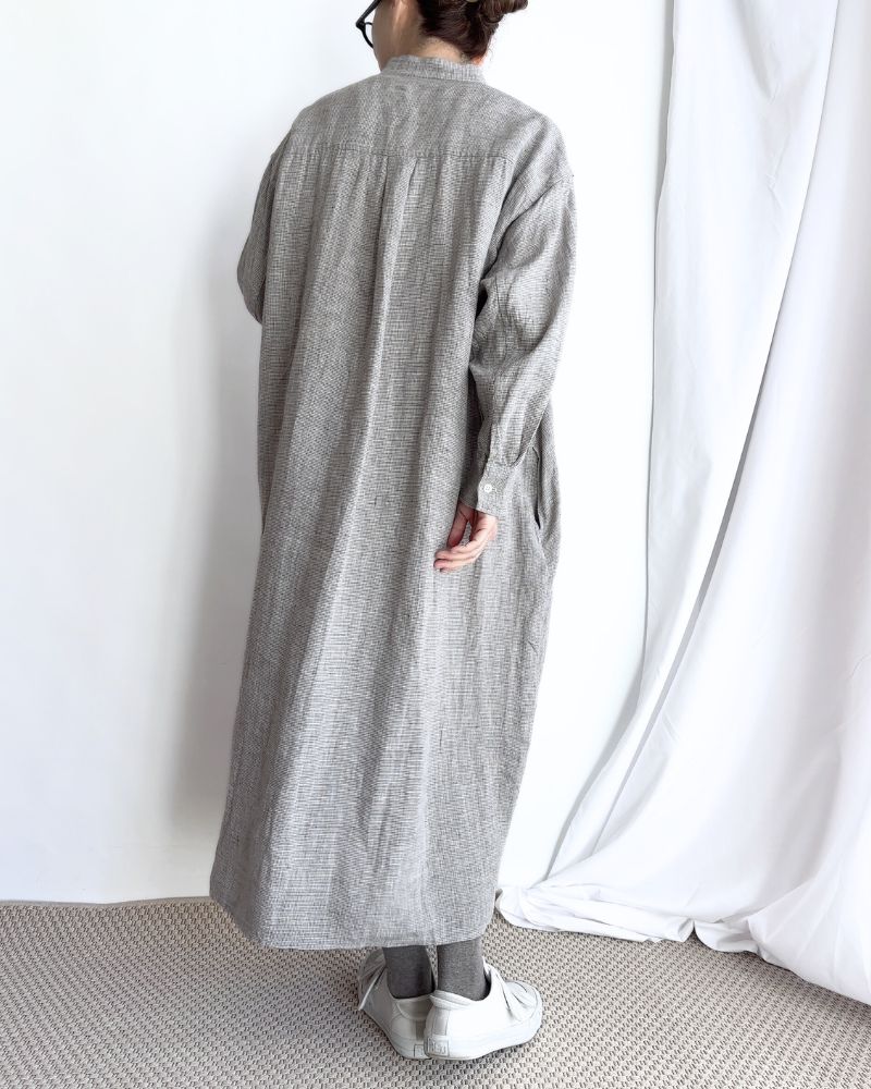 ANONYMOUS BAND COLLAR SHIRT DRESS in WhiteBirdsEye