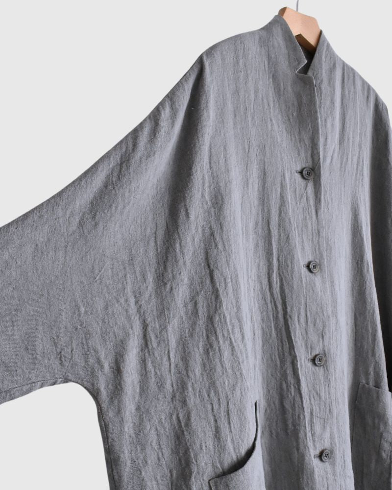 Linen Hemp Dolman Coat in Sumi