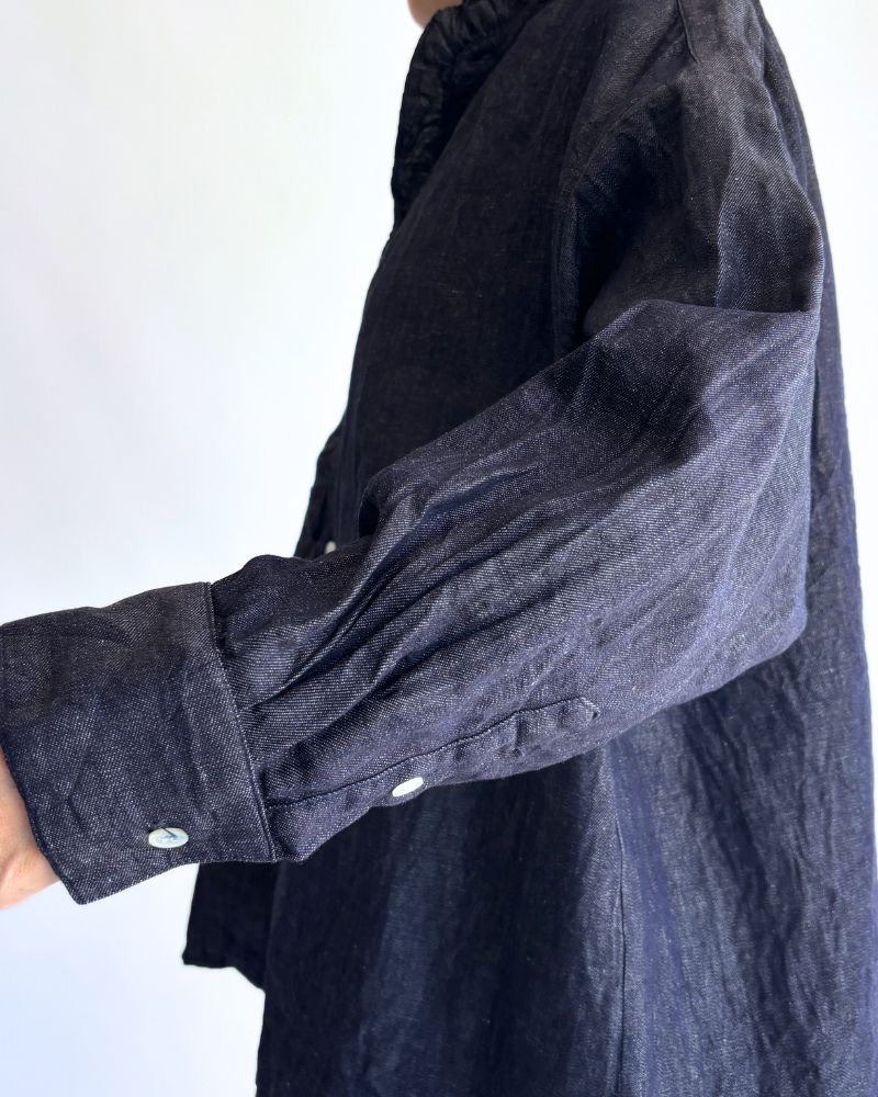 Denim ruffle blouse in IndigoDenim