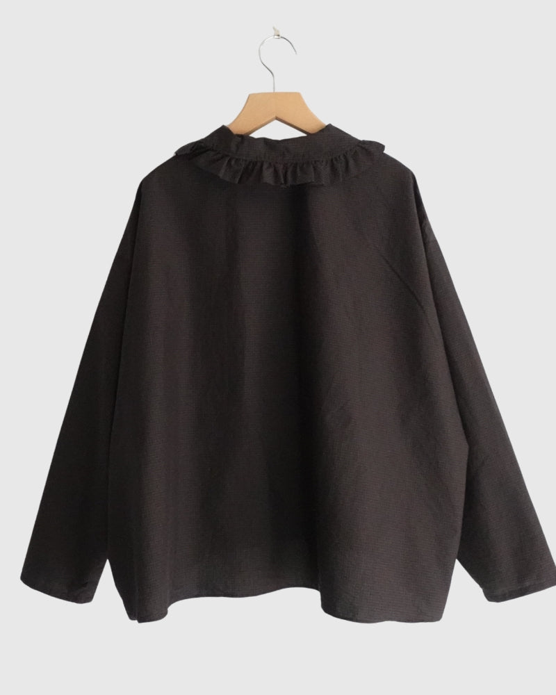 Collar & Front Frill Blouse in Brown
