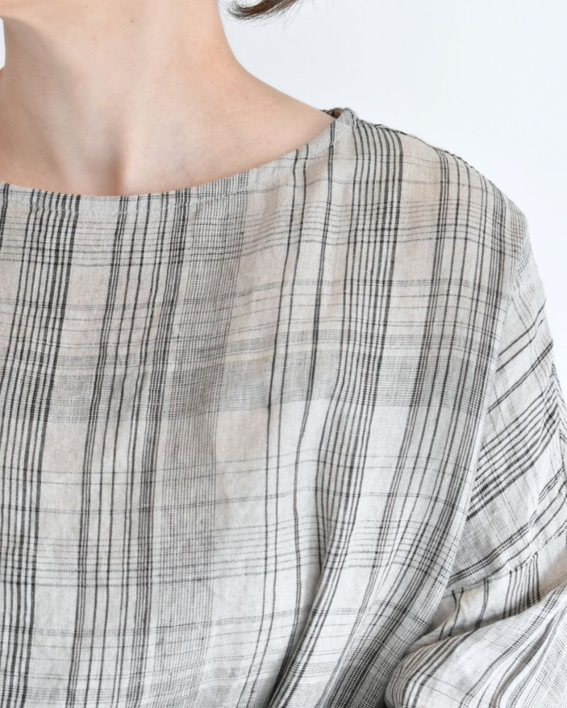 Linen Check Dress in Natural