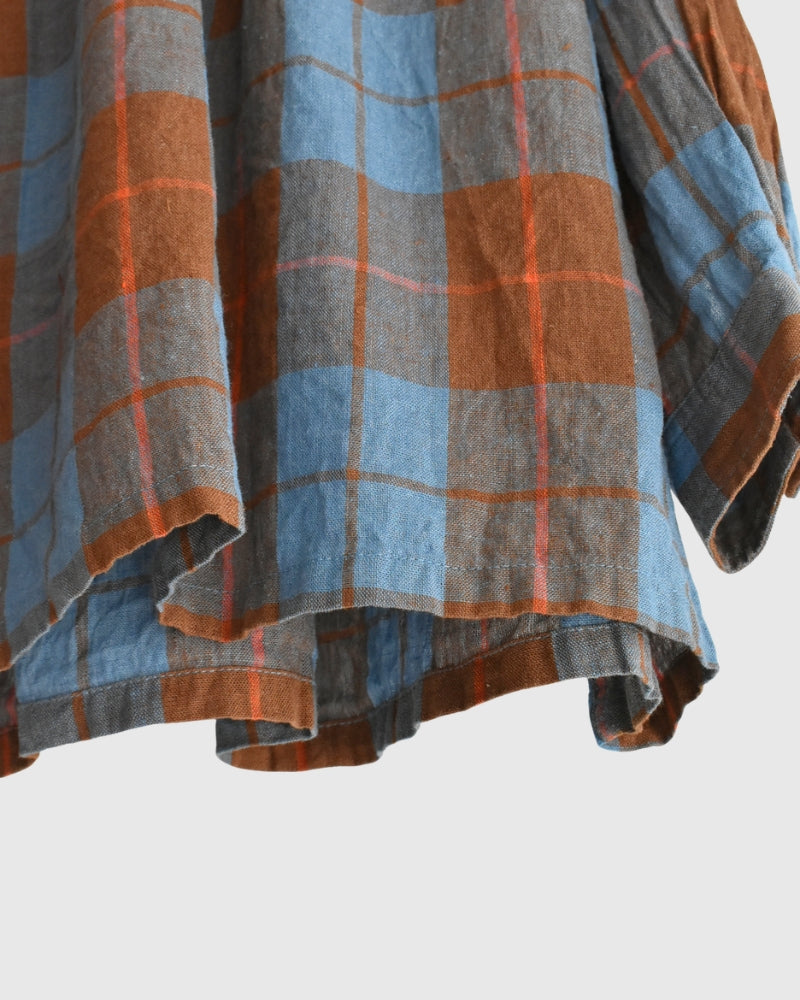 Linen Cotton Check Shirt in Blue