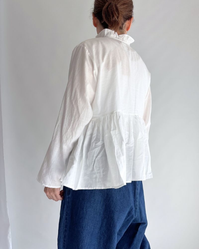 TWILL COTTON KHADI PLAIN (WASH) FRILL CACHE COEUR in White