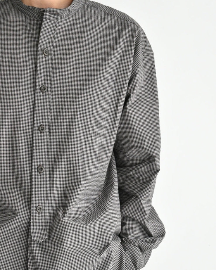 Utility Band Collar Shirt in BrownGingham