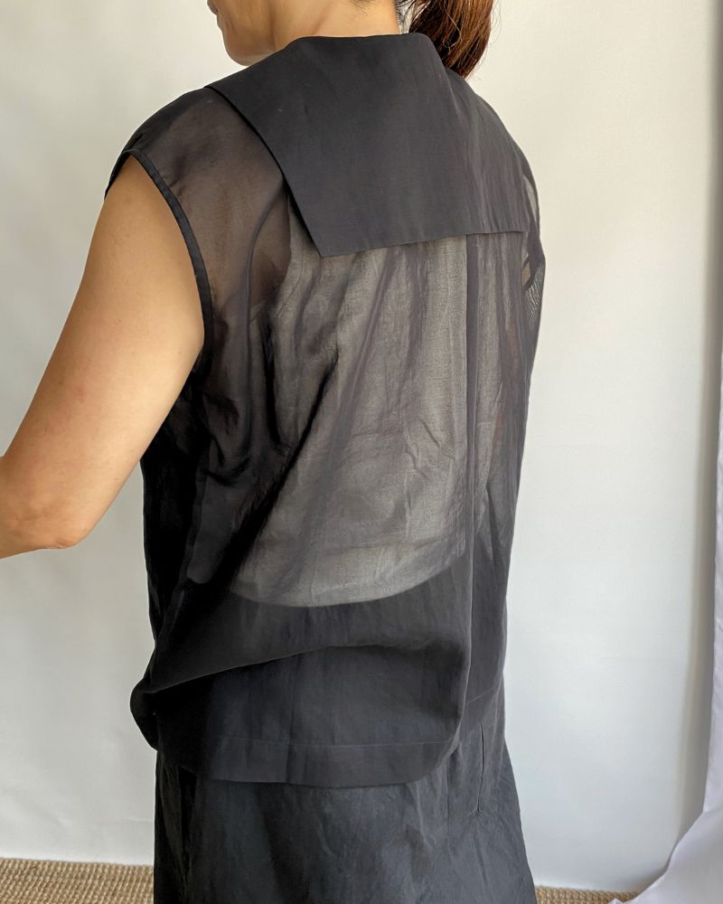 LALA-SHEER Sheer Sleeveless Blouse in Black