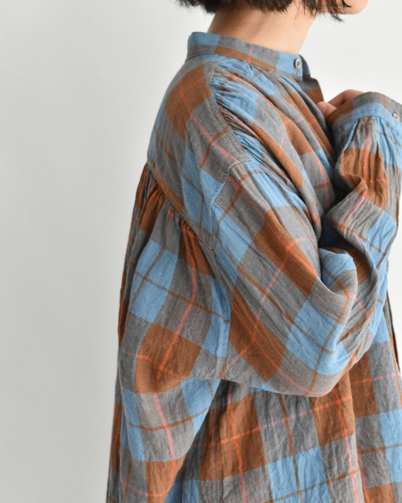 Linen Cotton Check Shirt in Blue