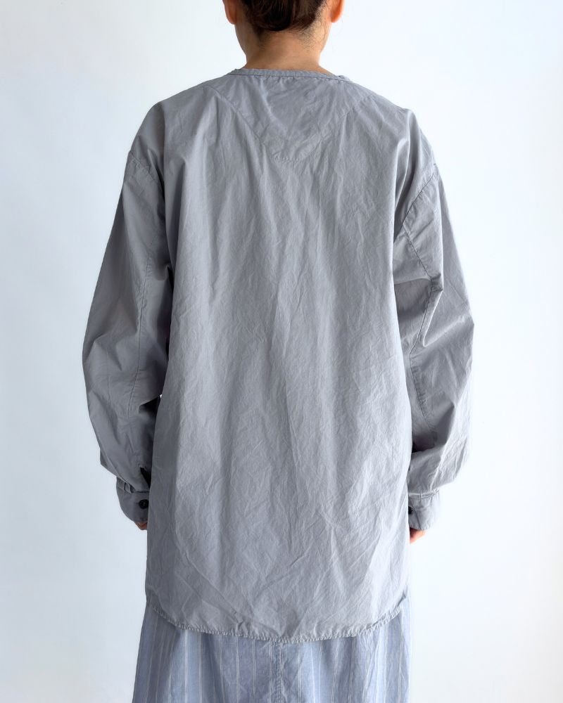 60s COTTON POPLIN OVERDYE HENRY NECK SHIRT in Blue