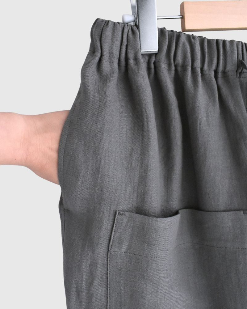 Asymmetric Pocket Baker Pants (LINEN) in DarkGray