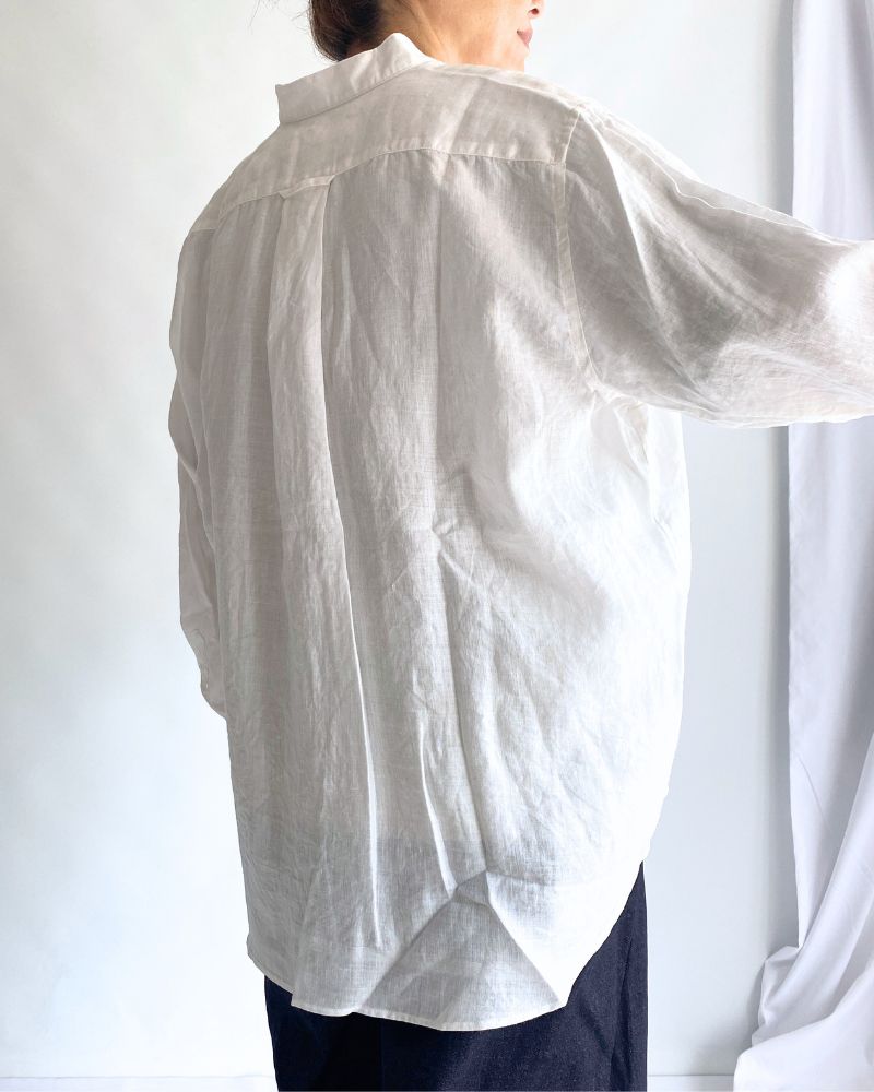Linen big band collar shirt in White