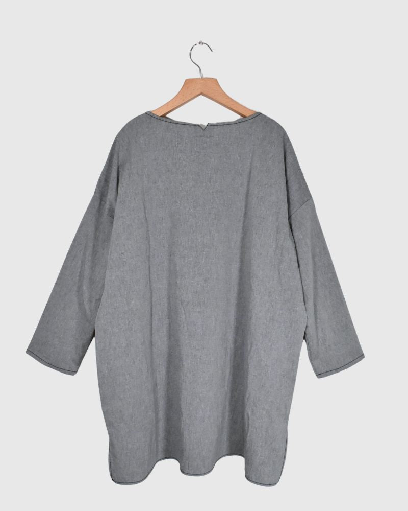 SOFT WASHER STITCH LONG PULLOVER in Black