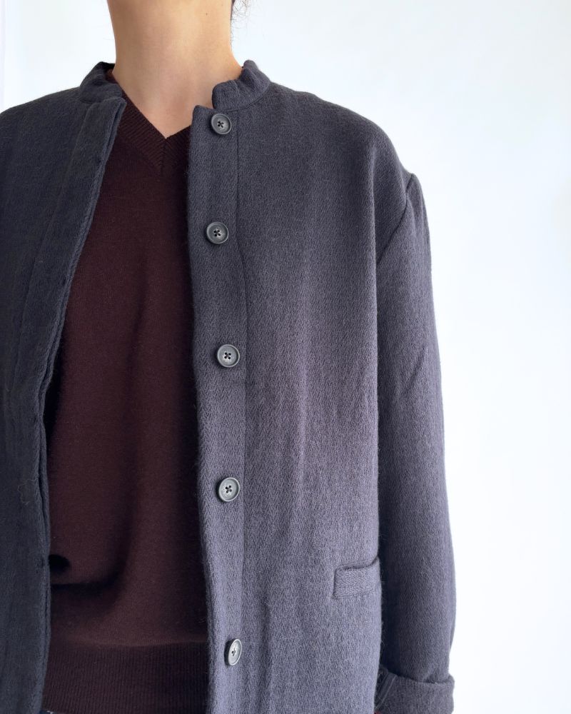 STAND COLLAR FLY FRONT JACKET in Navy