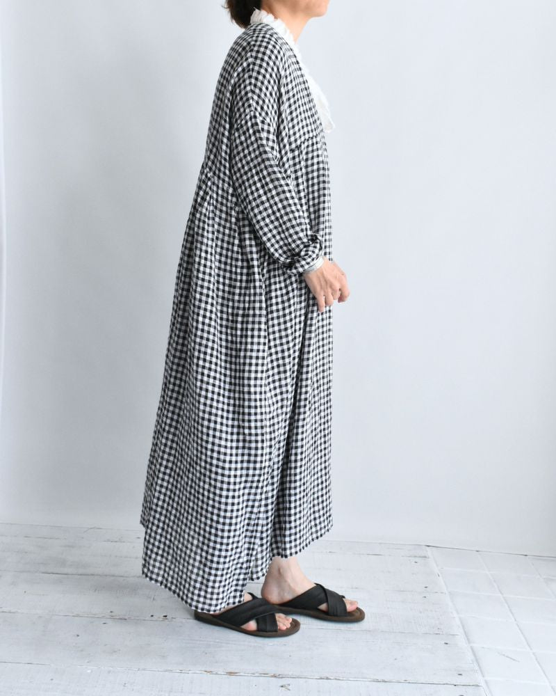 Gingham Check Linen Dress in BlackCheck
