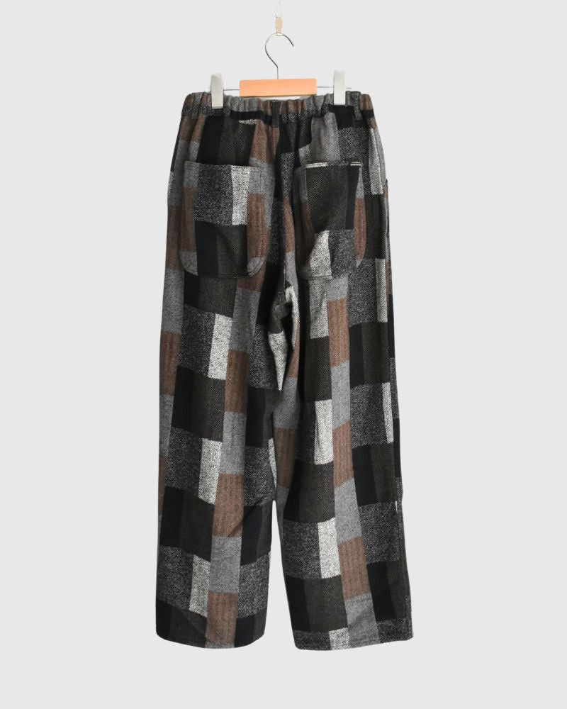 Patchwork Brushed Check Pants in Gray