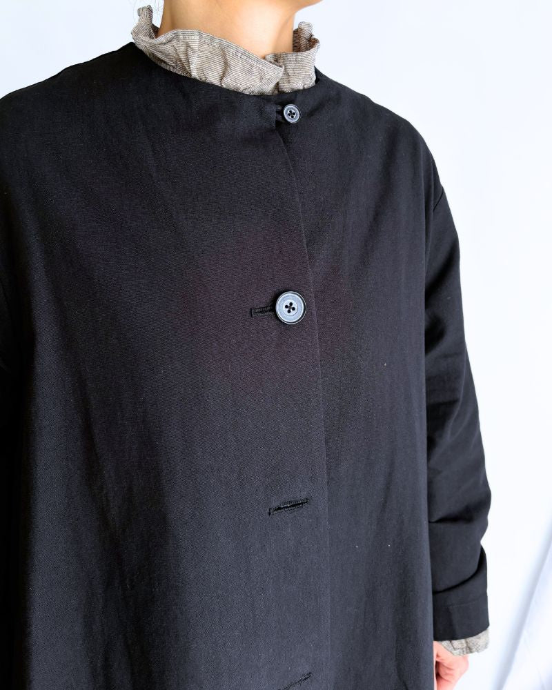 Cotton Washi Wide A-line Coat in Black