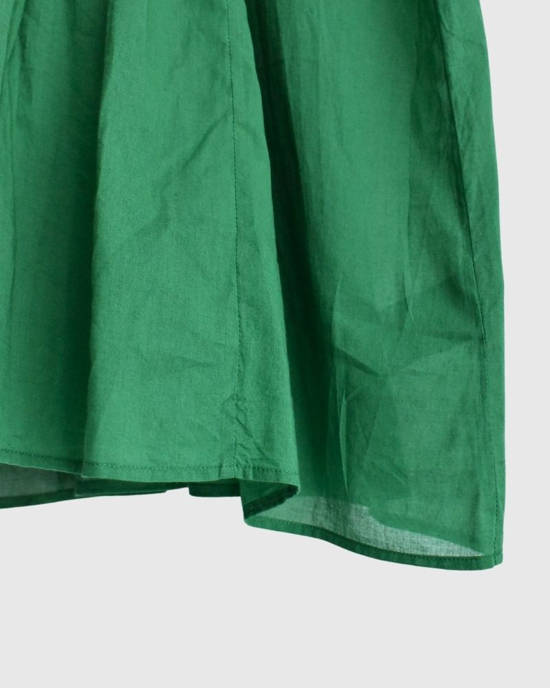 80s ORGANIC VOILE PLAIN CREW-NECK F/SLEEVE SHIRT WITH INVERTED PLEAT in Green