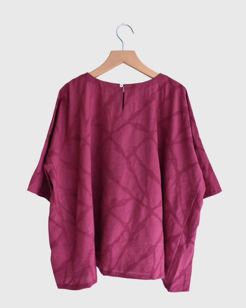 Panel Pullover Blouse (Embroidered) in Rose