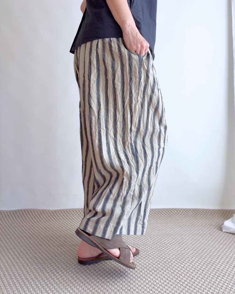 Linen Cotton Stripe Pants in Natural/Indigo