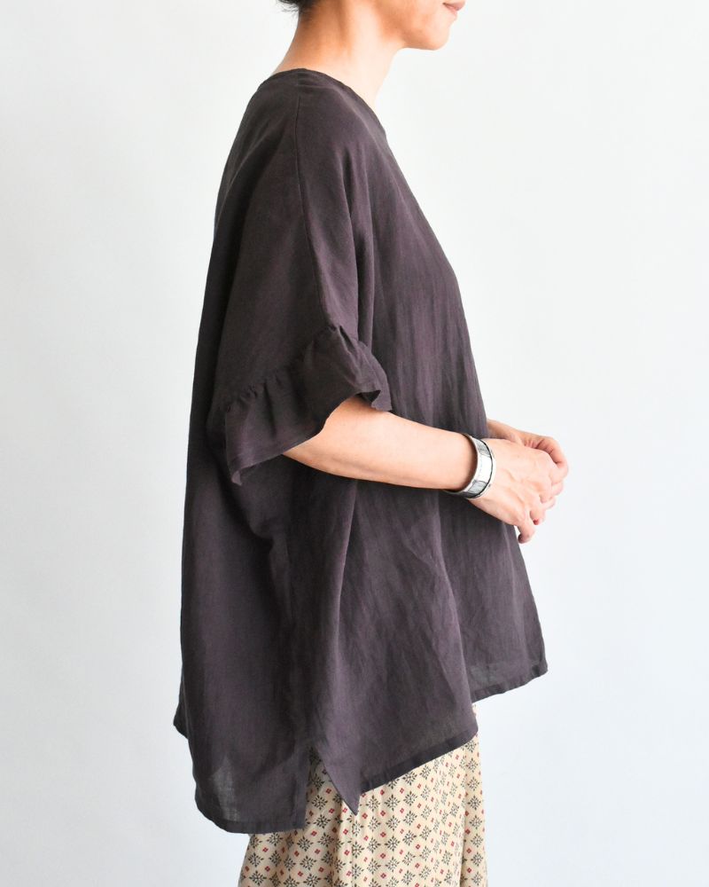 Frill Top Blouse in Brown