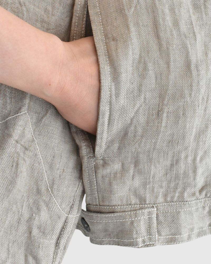Handwoven Hemp Denim Collarless Jacket in Flax