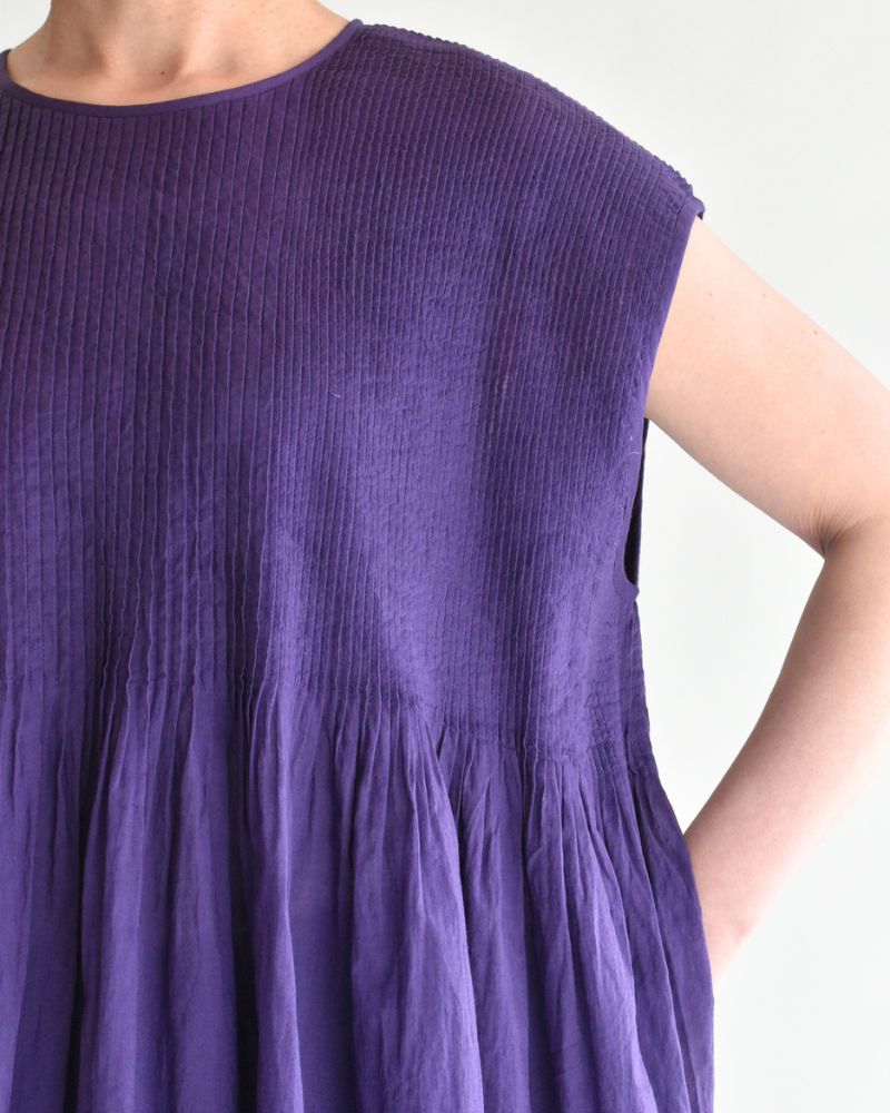 Crew-neck French Sleeve Shirt with Mini Pintuck in Purple