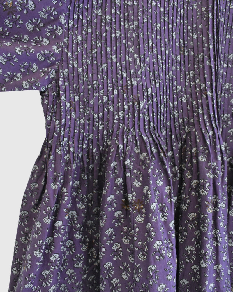 Crew-Neck Button Shirt with Pintuck in Purple