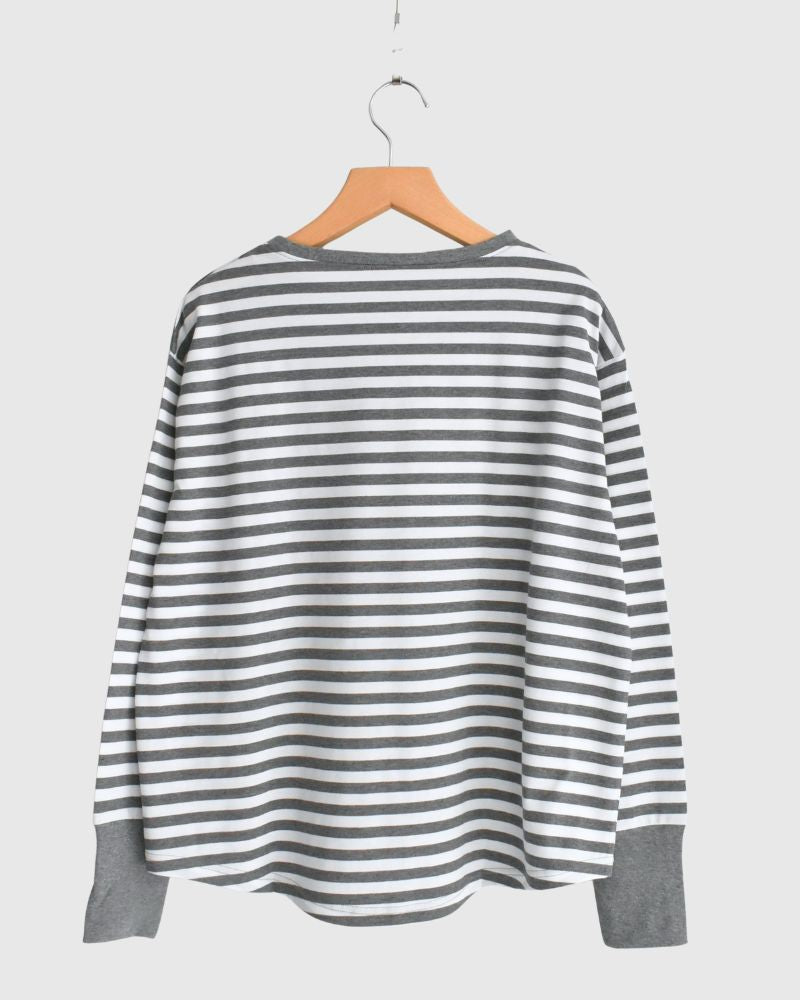 Gizandi Jersey Striped Long Tee in Charcoal/Off