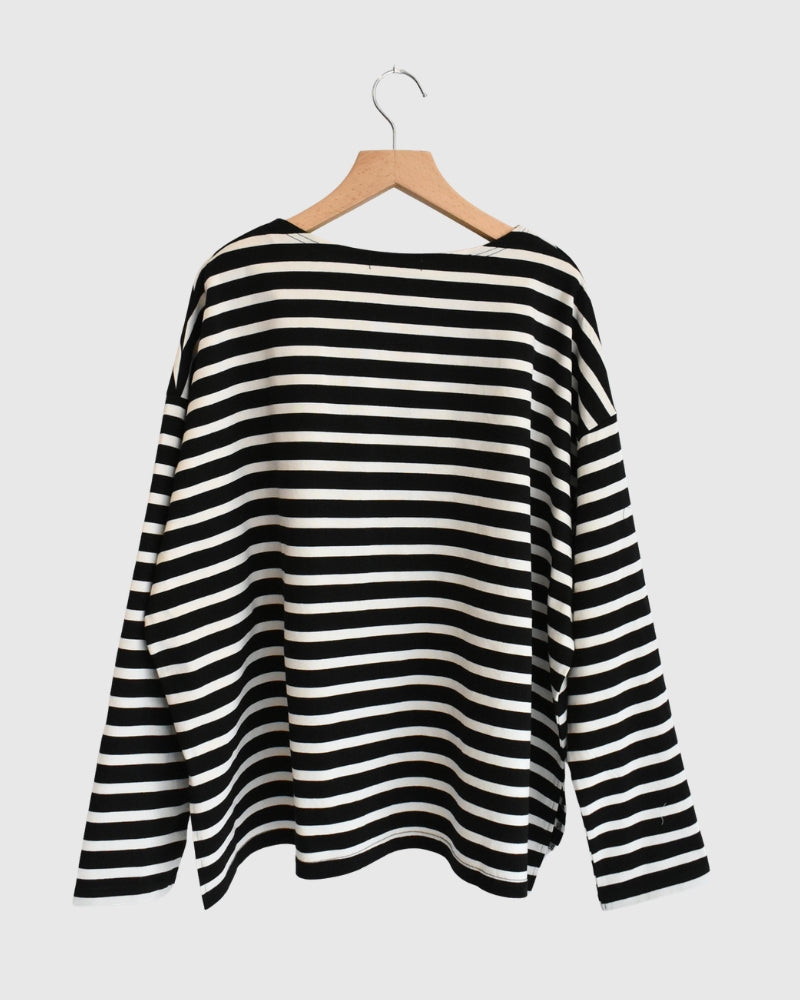 Cotton Striped Pullover in Black/Natural
