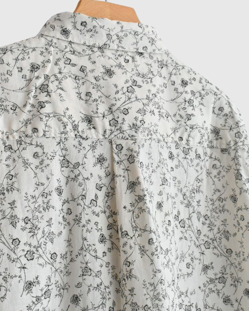 Linen cotton flower shirt in Natural