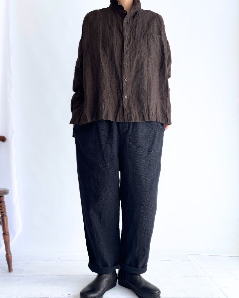 TEORI Cotton Herringbone Easy Tapered Pants in Black