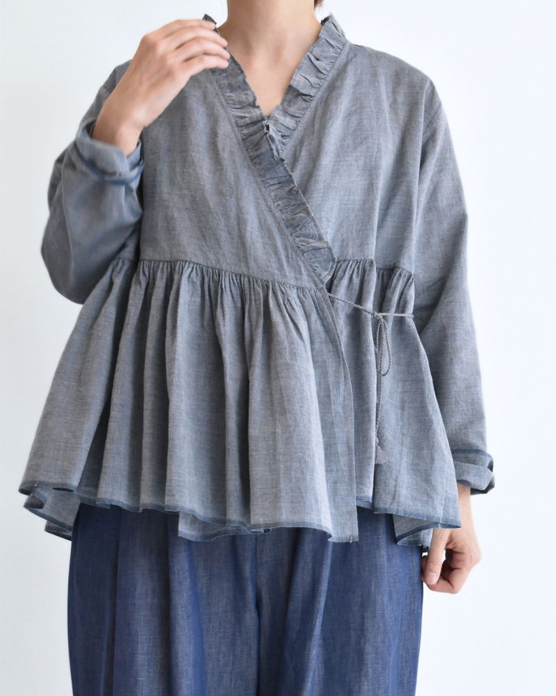 Frill Cache-coeur Shirt in Blue