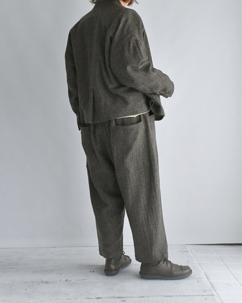 Wool Gauze Houndstooth Pants in Mocha