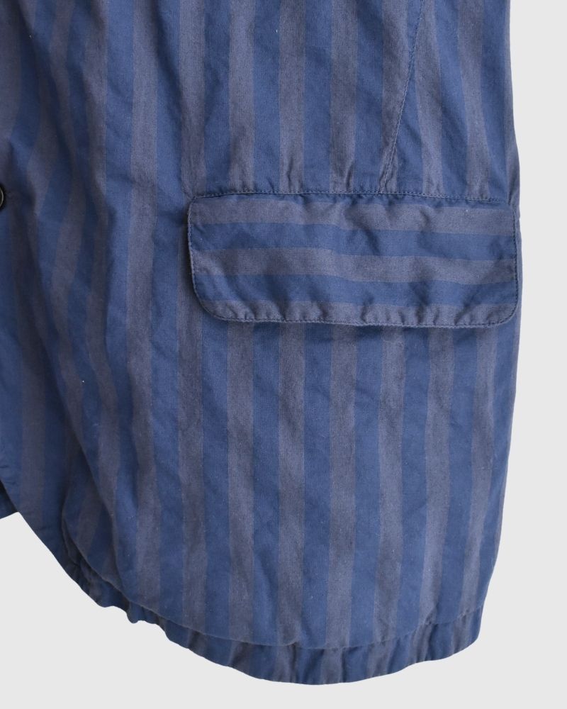 POPLIN WIDE STRIPE (OVERDYE) NO COLLAR VEST in PurpleNavy