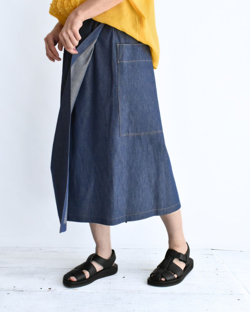 HEART-DENIM Asymmetrical Wrap Skirt in Blue